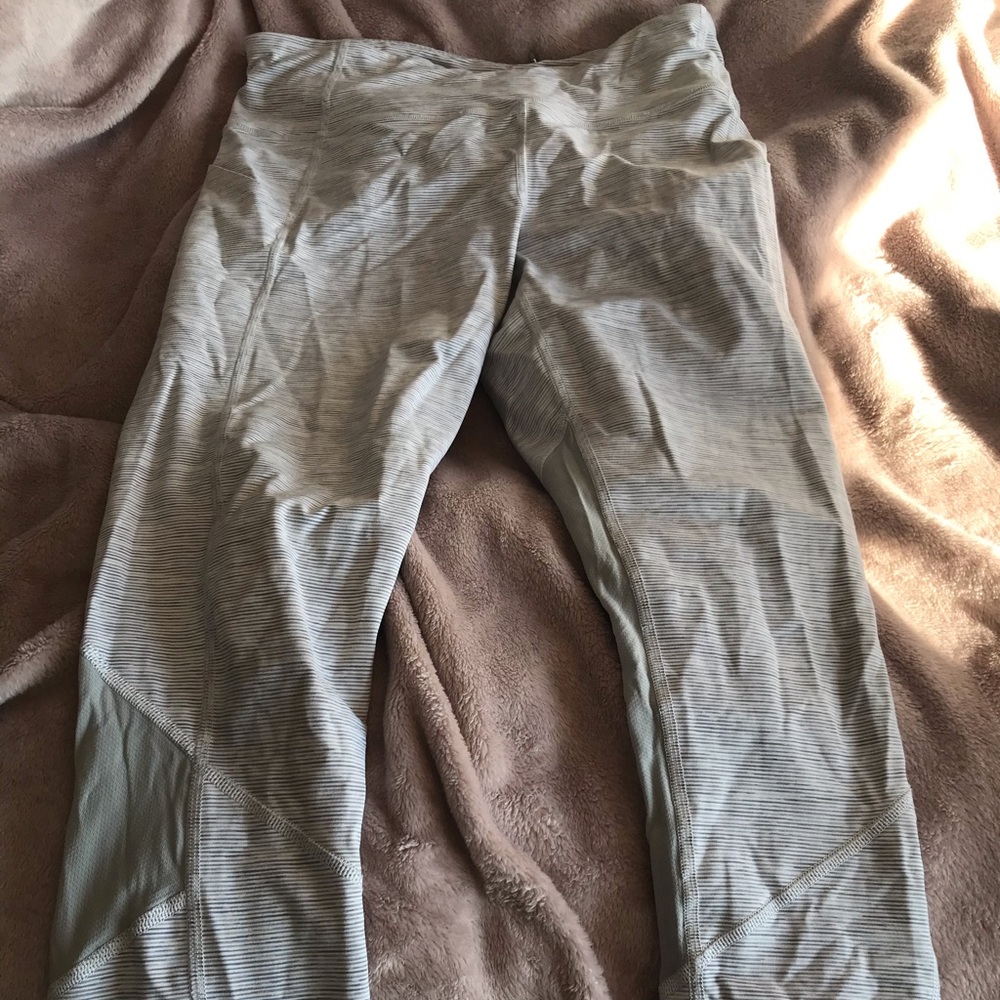 White and Grey Striped Lululemon Leggings